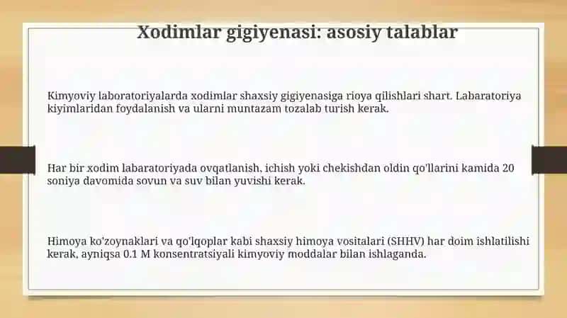 Xodimlar gigiyenasi: Asosiy talablar 3