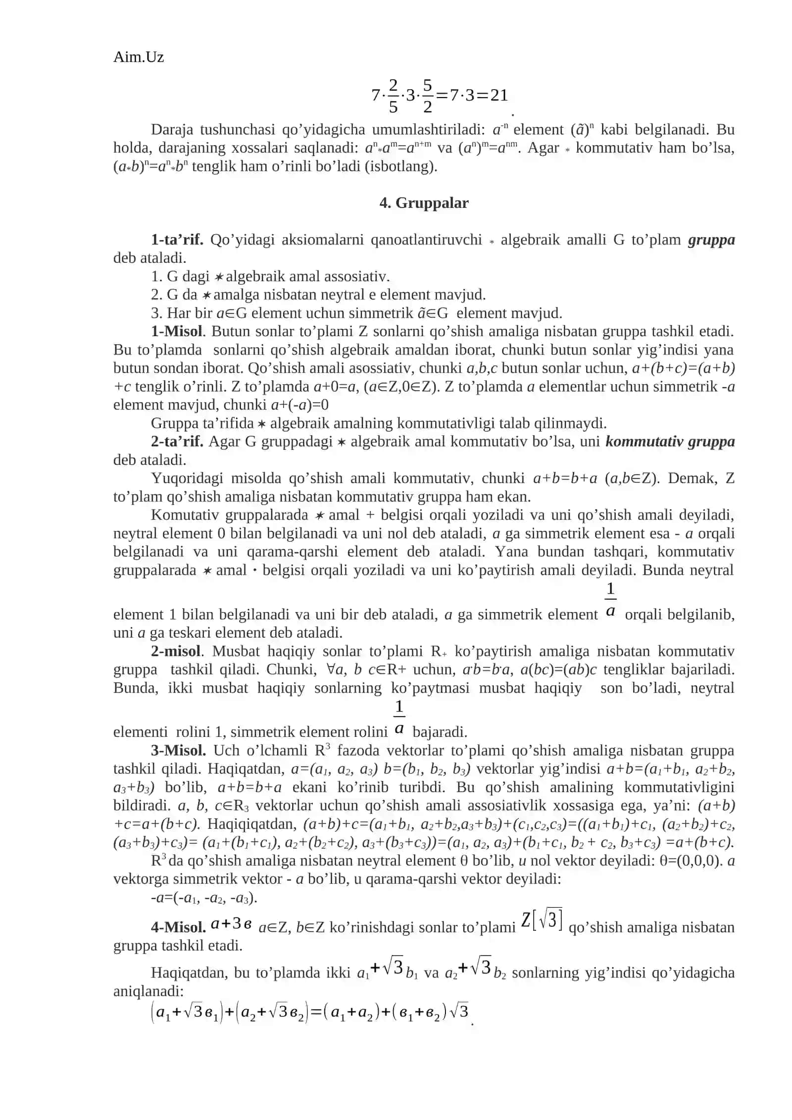 Algebraik amalga nisbatan neytral, yutuvchi va simmetrik elementlar 3