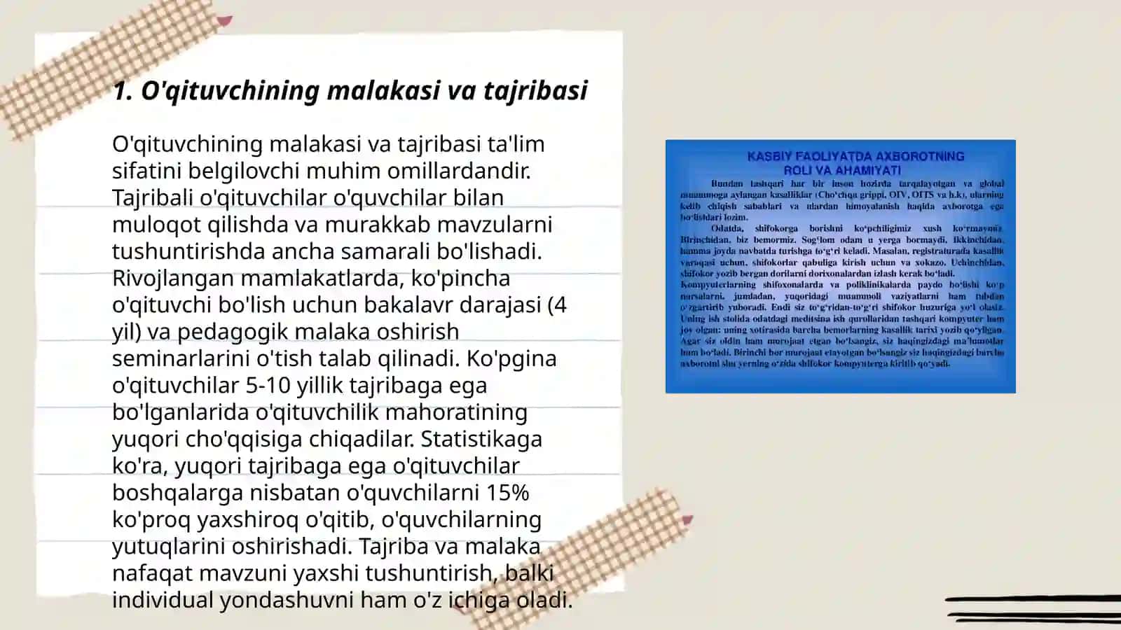 O'qituvchining malakasi va tajribasi 3