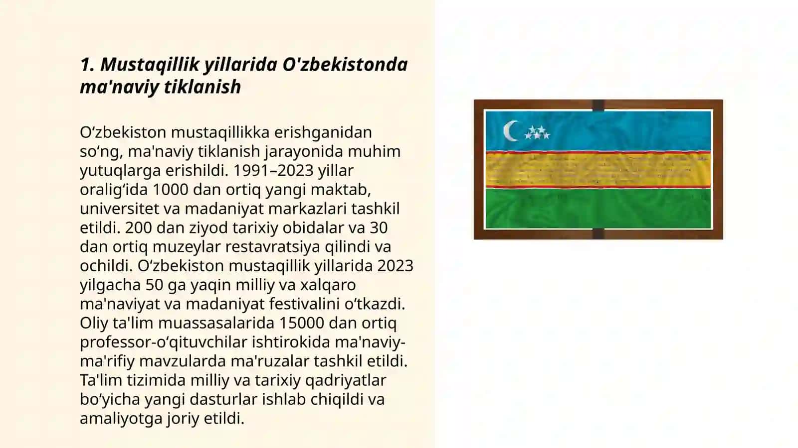 Mustaqillik yillarida O'zbekistonda ma'naviy tiklanish 3