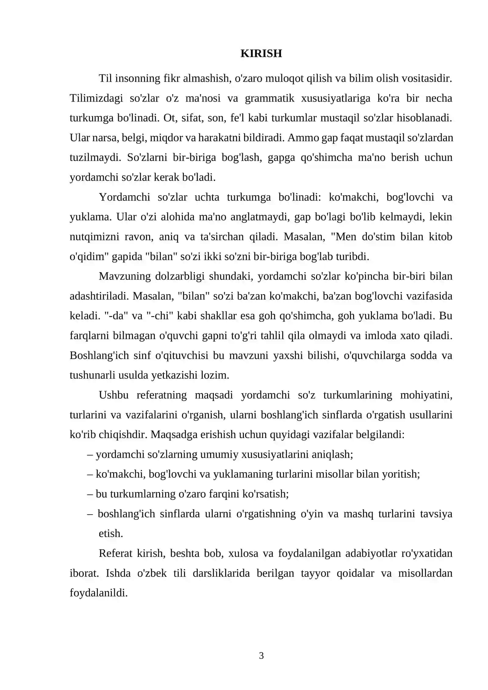 Yordamchi so'z turkumlari: ko'makchi, bog'lovchi va yuklama 3
