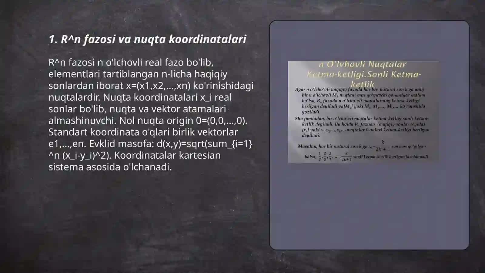 R^n fazosi va nuqta koordinatalari 3