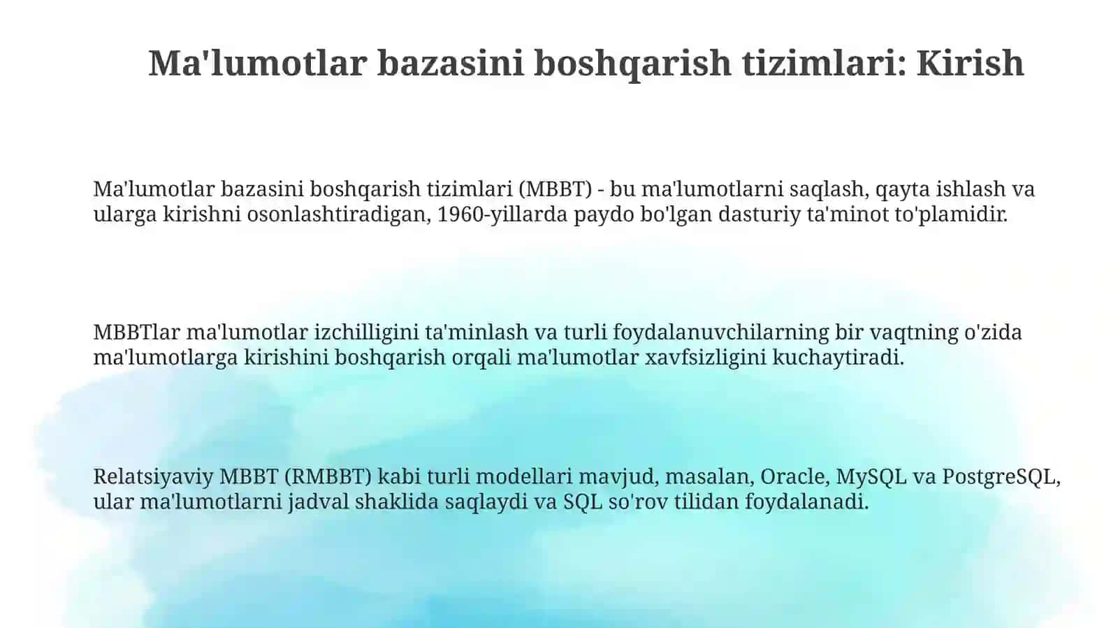 Ma’lumotlar bazasini boshqarish tizimlari, ularning maqsadi, tarkibi va funktsiyalari 3