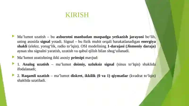 Ma’lumot uzatish prinsiplari analog va raqamli uzatish. 3