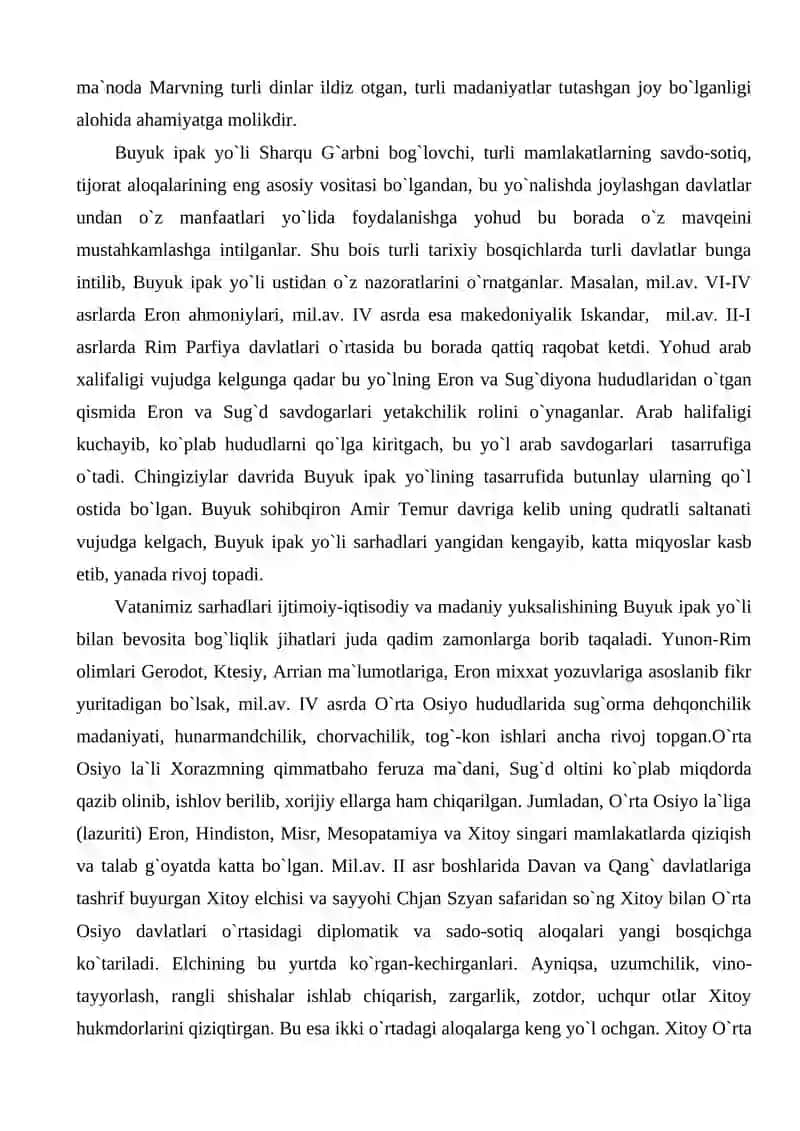 Buyuk Ipak yo`lining shakllanishi va rivojlanish bosqichlari 3