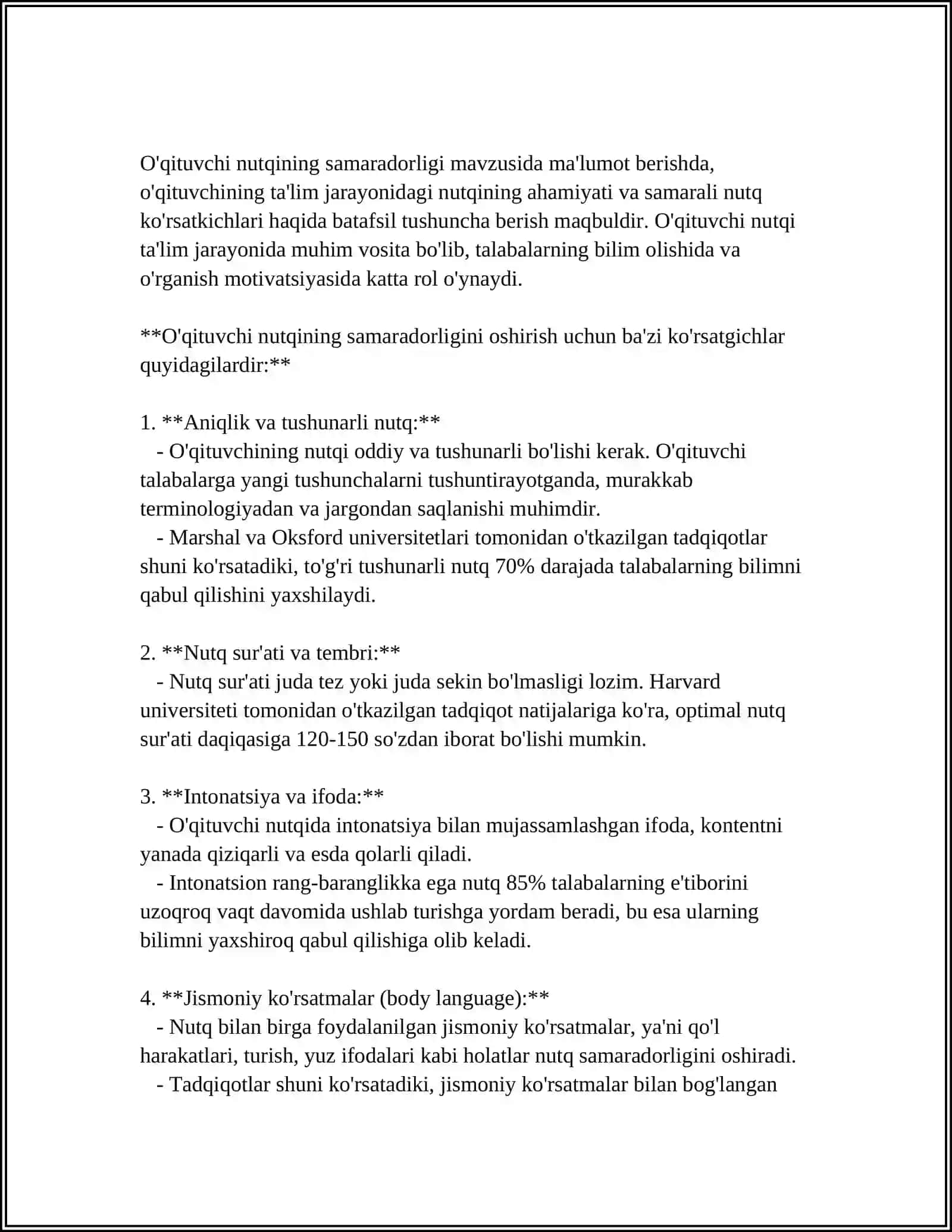 O'ZBEK ADABIY TILI VA O'ZBEKCHA KASBIY NUTQ. REFERAT 3