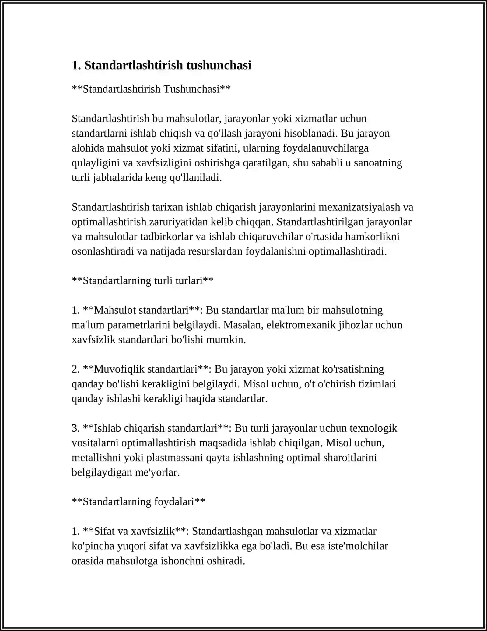 STANDARTLASHTIRISH USULLARINI O'RGANISH 3