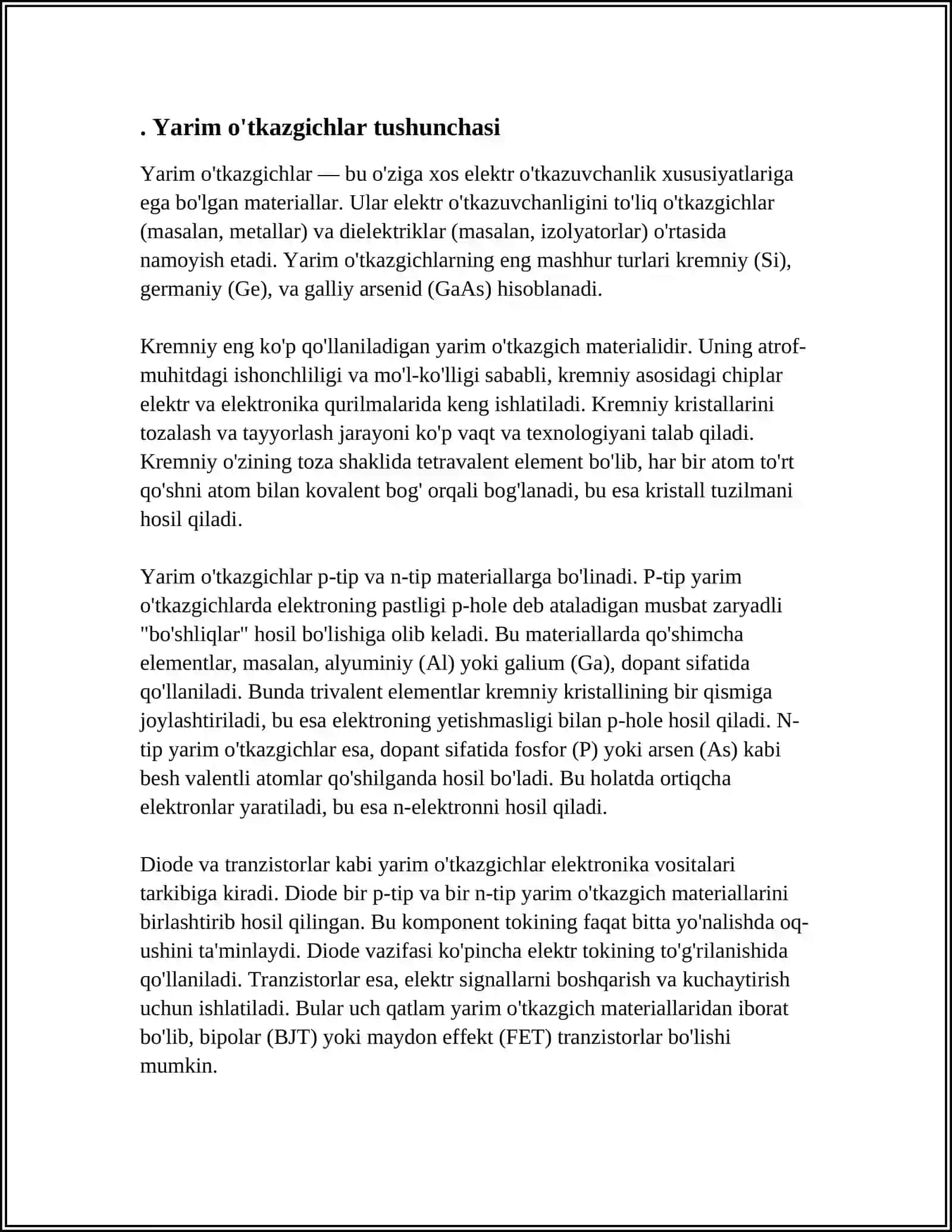 Yarim o'tkazgichlar tushunchasi 3
