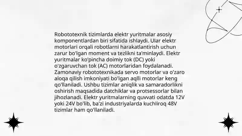 Robototexnik va texnik majmualarning elektr yuritmalarining turlari 3