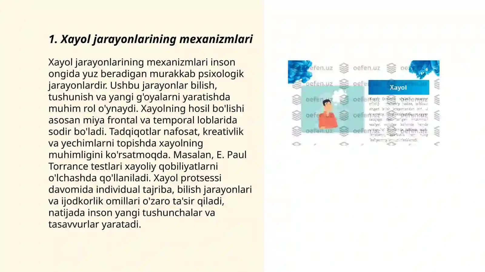 Xayol jarayonlari xayol turlari 3