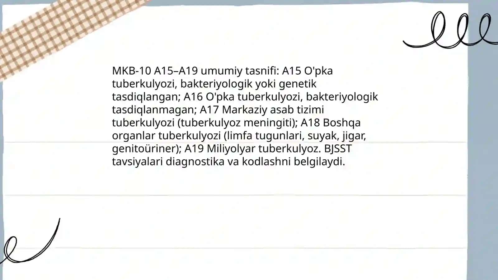 MKB-10 boʻyicha tuberkulyoz tasnifi va klinik tashxislash asoslari 3