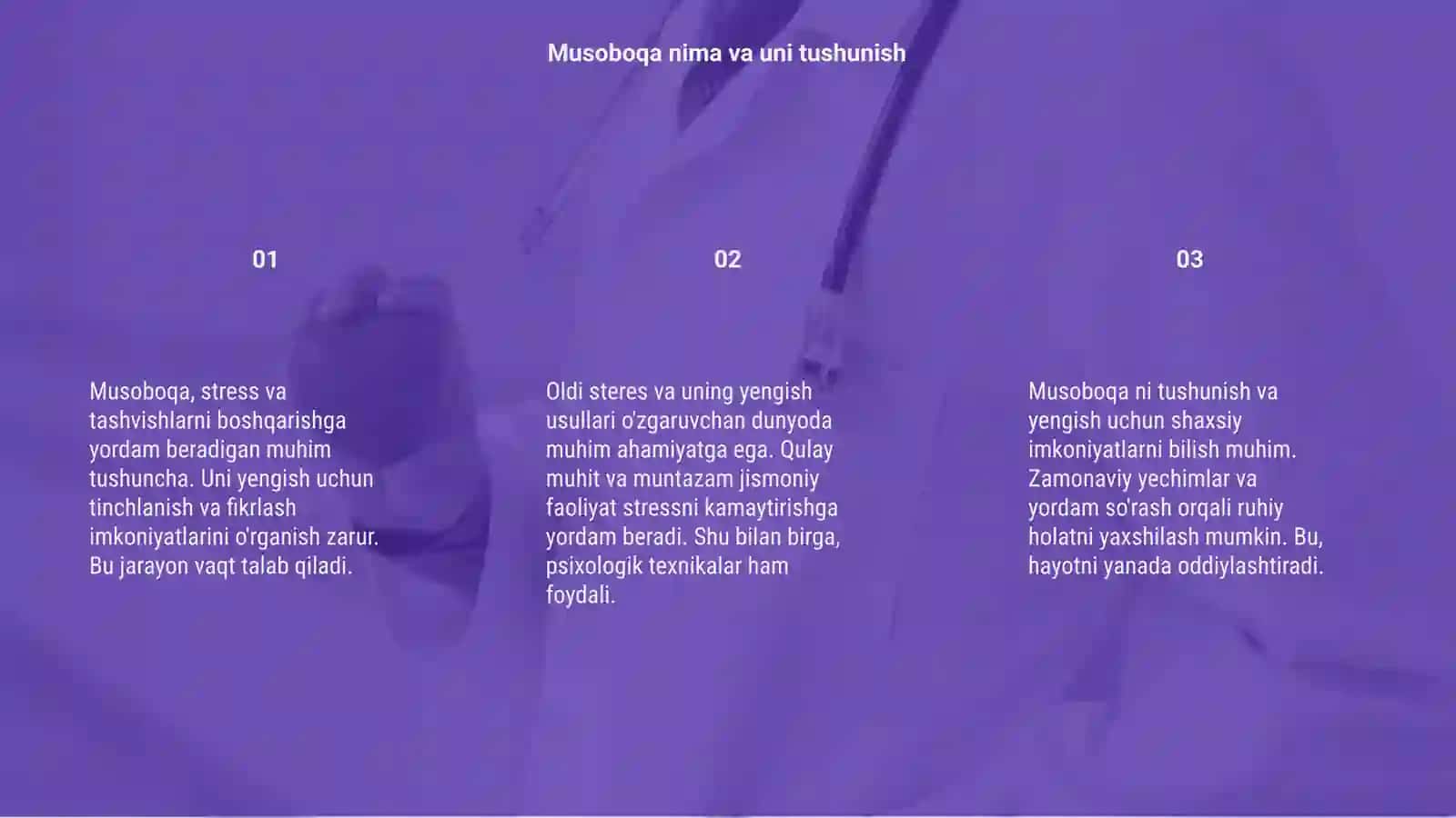 Musoboqa oldi steres va uni yengish yullari 3
