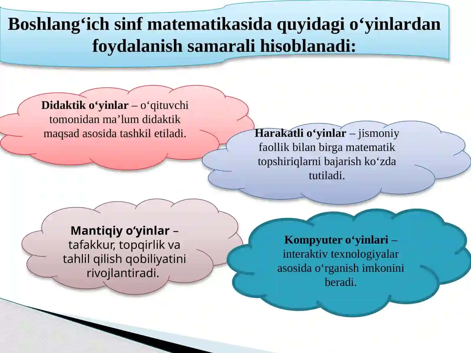 Boshlang’ich sinfda matematik bilimlarni o’yinlar orqali mustahkamlash 3
