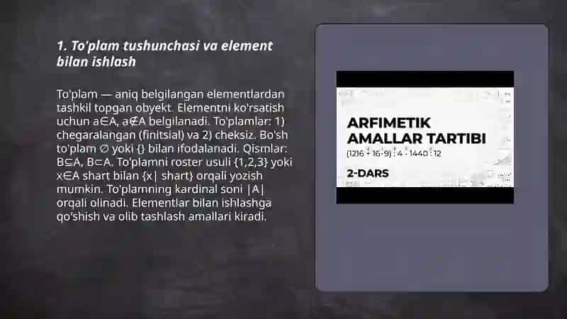 To'plam tushunchasi va element bilan ishlash 3