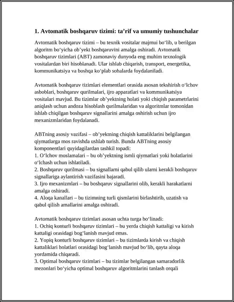 AVTOMATIK BOSHQARUV SISTEMASI TIZIMINING TUZILISHI, ISHLASH PRINSIPI VA AFZALLIKLARI 3