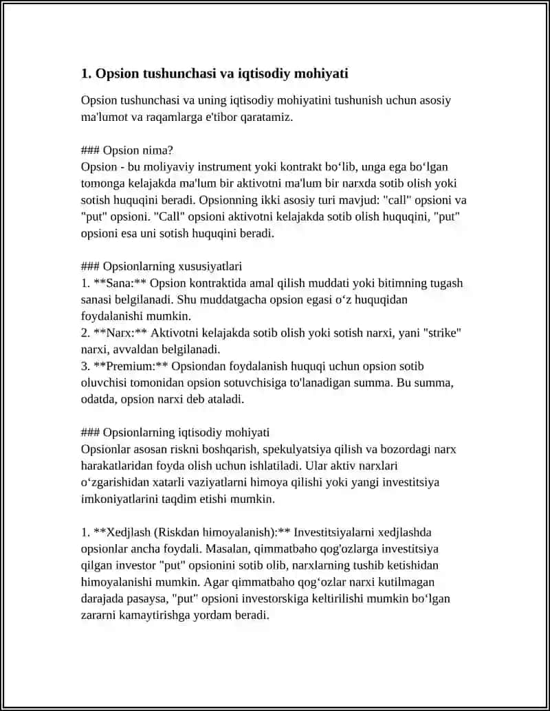 Opsionlarning mohiyati va turlari 3