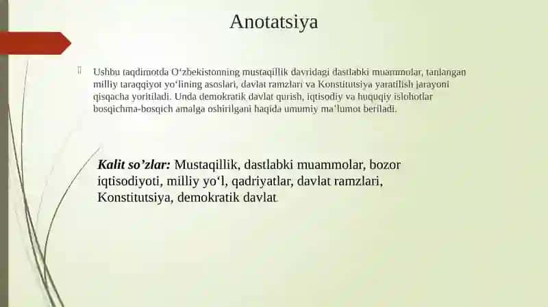 Mavzu: O'zbekistonning o'ziga xos istiqlol va taraqqiyot yo'li 3