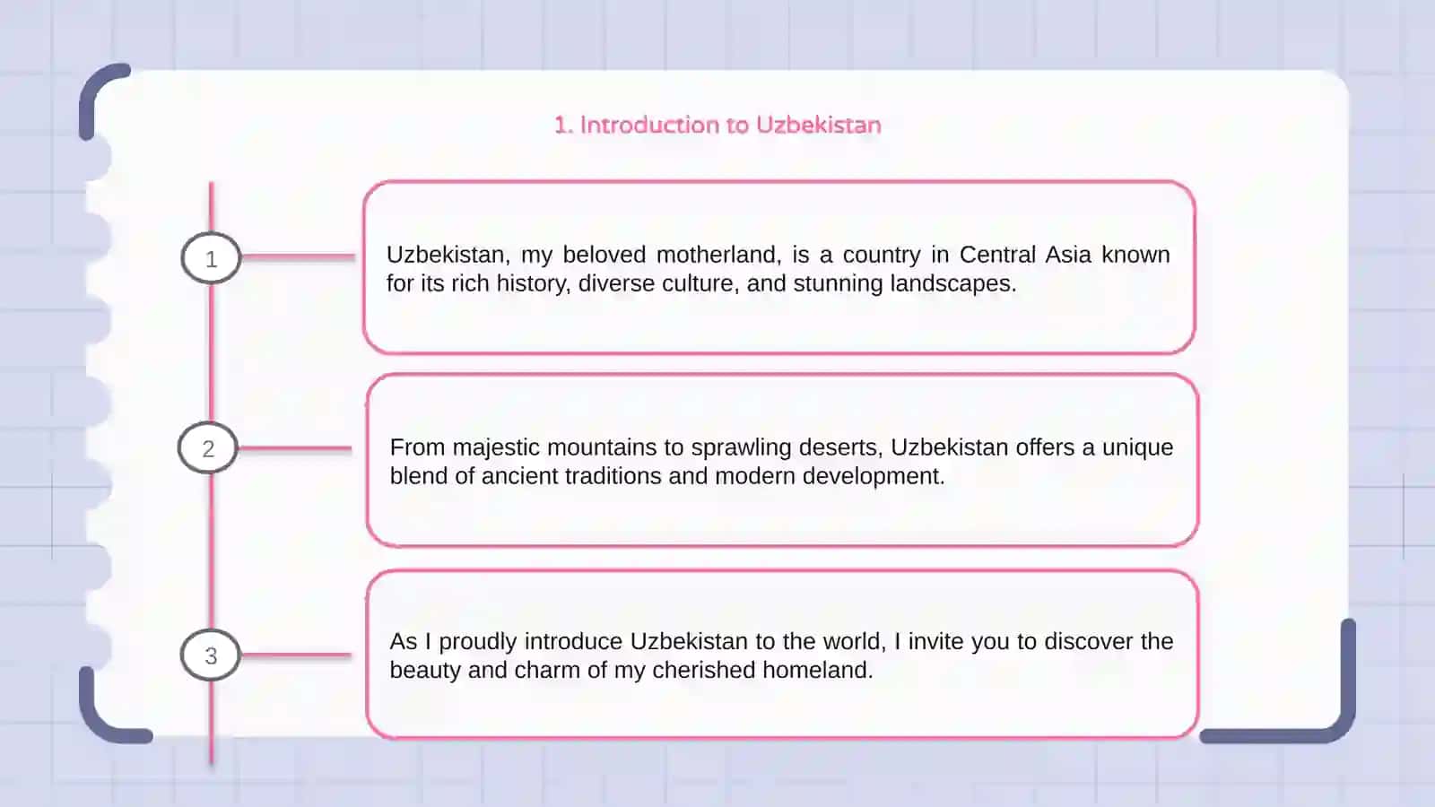 Uzbekistan is my motherland. 3