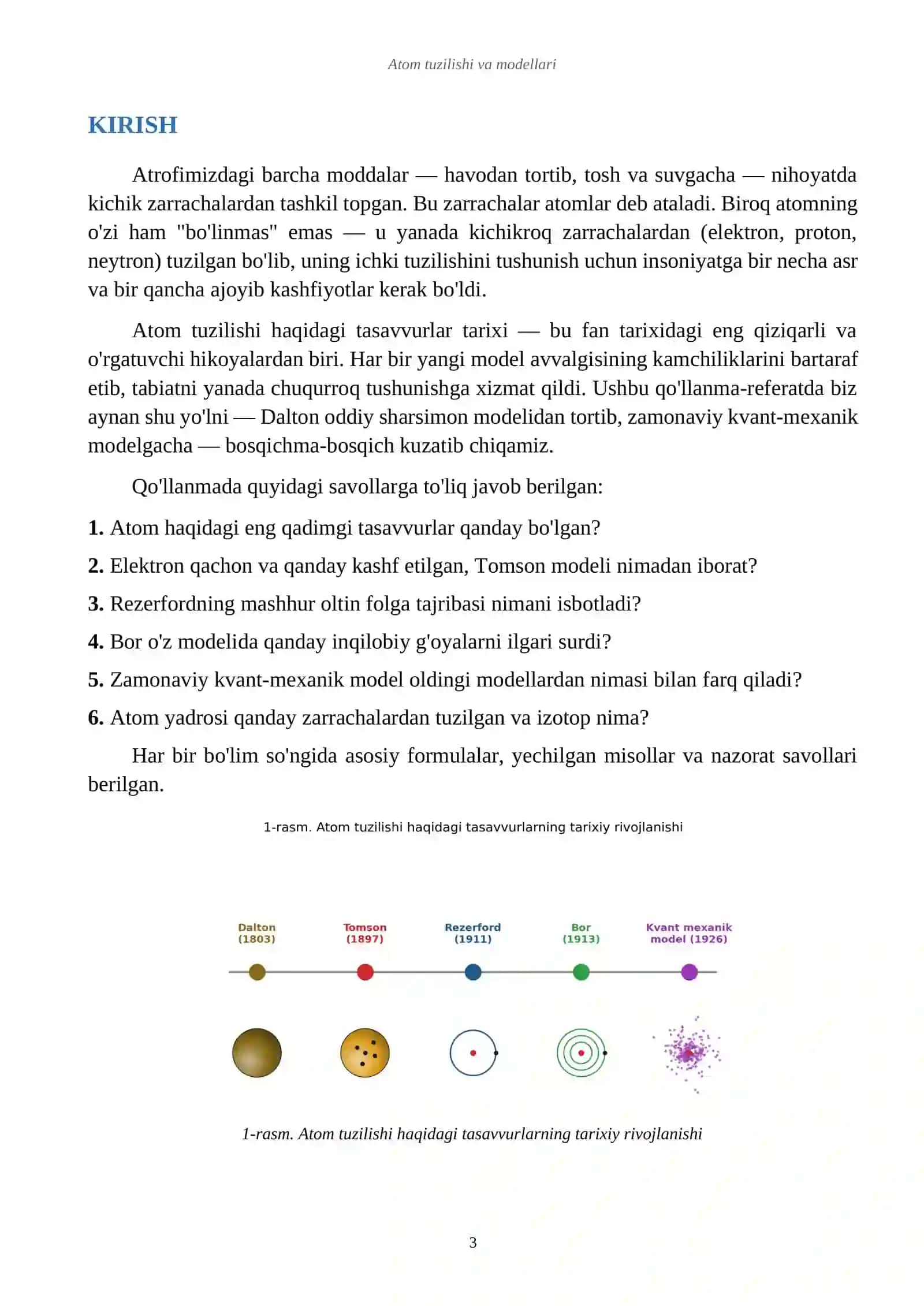 Atom tuzilishi va modellari. Ilmiy REFERAT 3