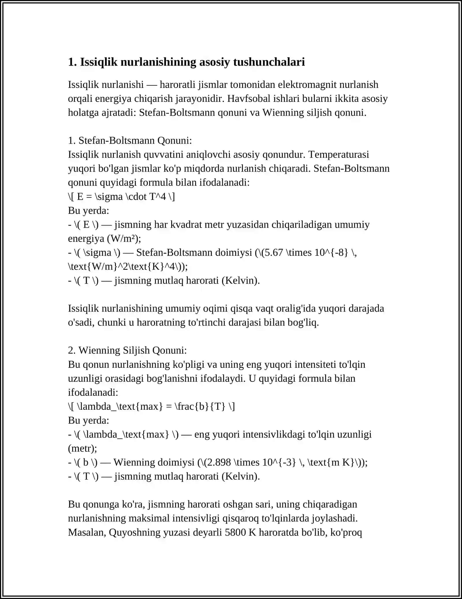 ISSIQLIK NURLANISH QONUNLARI 3