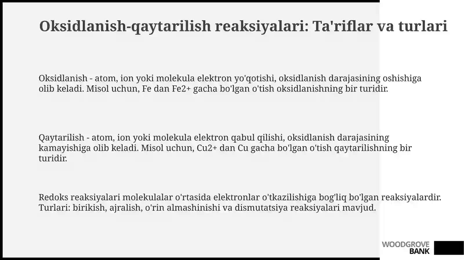 Oksidlanish-qaytarilishreaksiyalarning turlari va ahamiyati 3