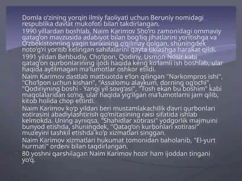 Naim Karimov hayot va ijodi 3
