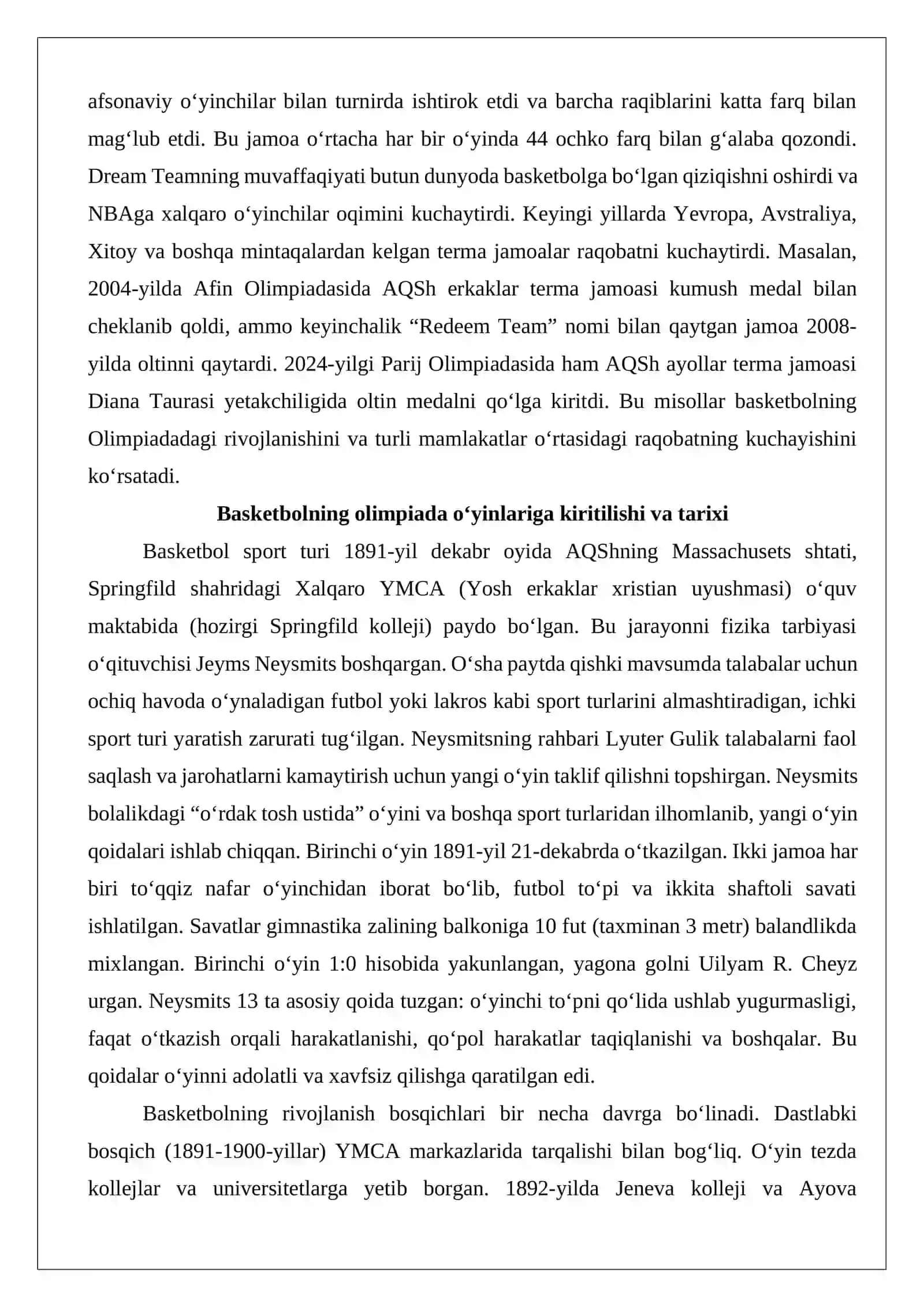 Basketbol bo‘yicha Olimpiada o‘yinlarini o‘tkazilishi 3