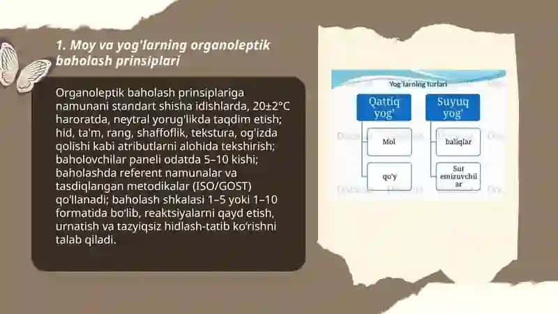 Moy va yog'larning organoleptik taxlili 3