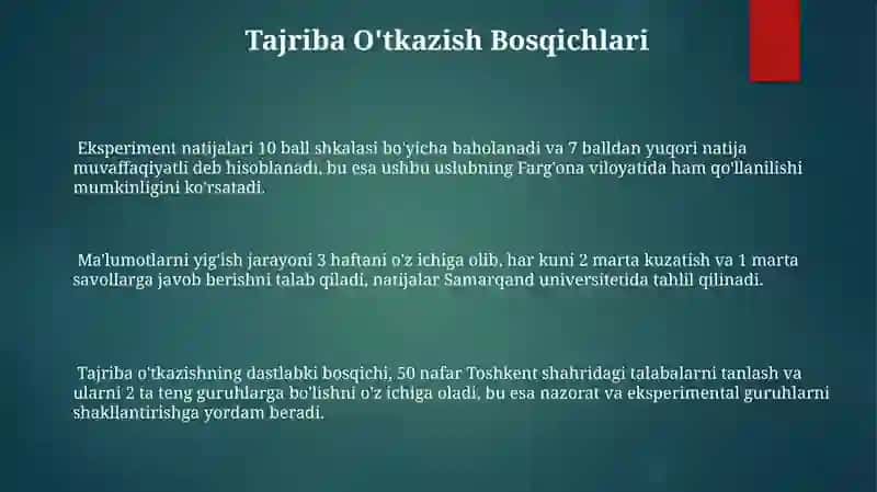 Tajriba va Suhbat Metodlari Solishtiruvi 3