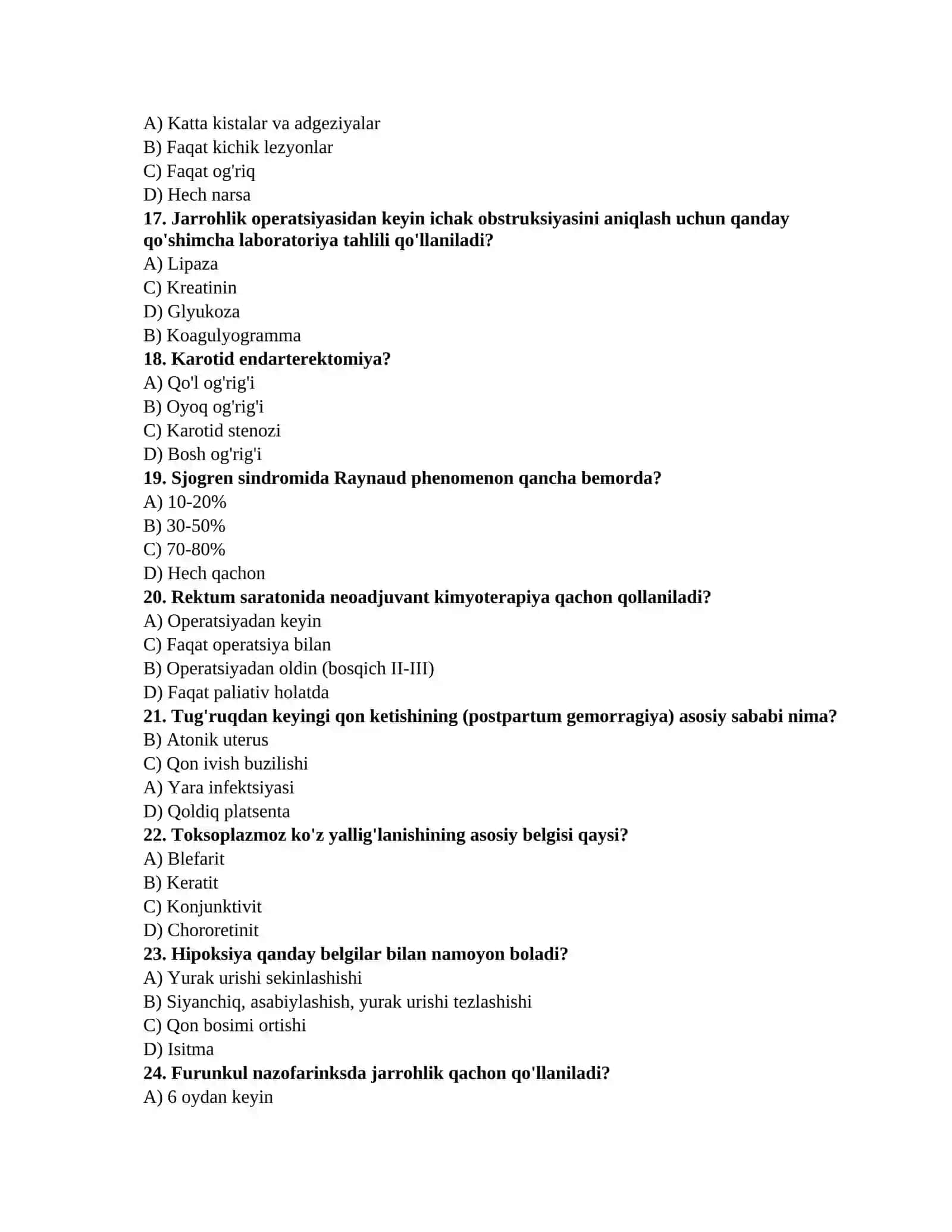 Shifokorlik imtihoni testlari 3