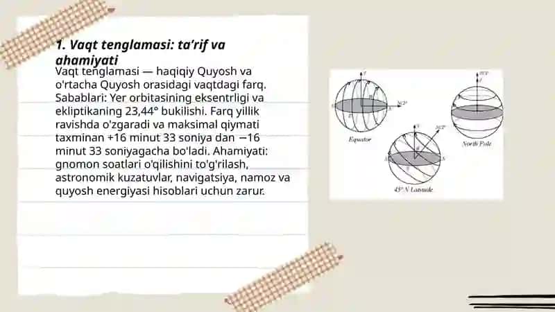 Quyosh vaqtlari.Vaqt tenglamasi 3