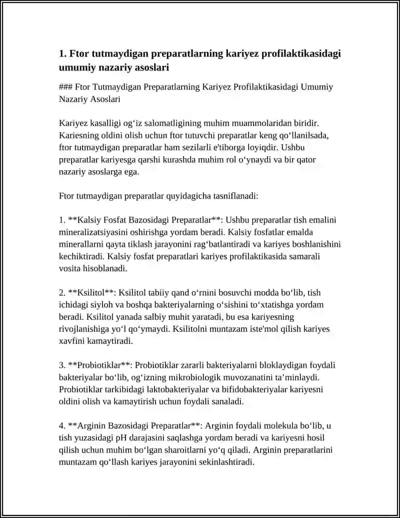 KARIES PROFILAKTIKASIDAGI FTOR TUTMAYDIGAN PREPARATLARNING AXAMIYATI 3