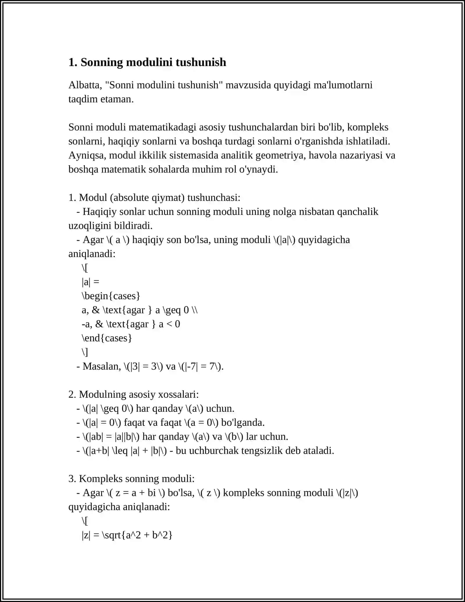 SONNING MODULI. MODUL QATNASHGAN TENGLAMA VA TENGSIZLIKLAR 3