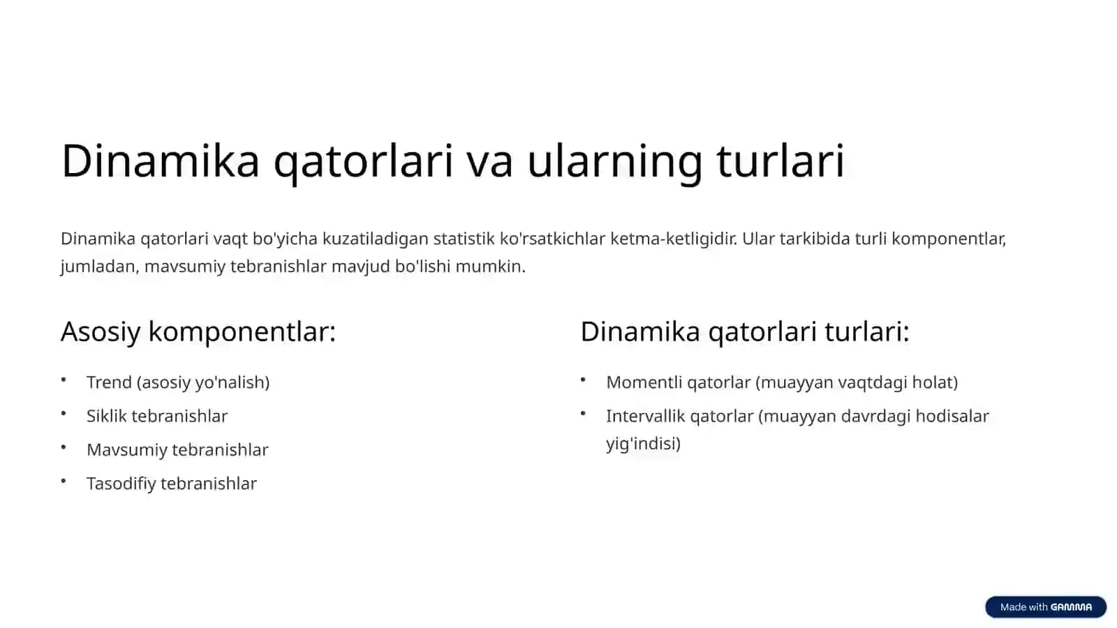 Dinamika qatorlarida mavsumiy tebranishlarni statistik o'rganish usullari 3