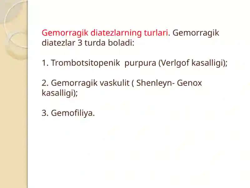 Gemorragik diatezlarning ko’rinishlari 3
