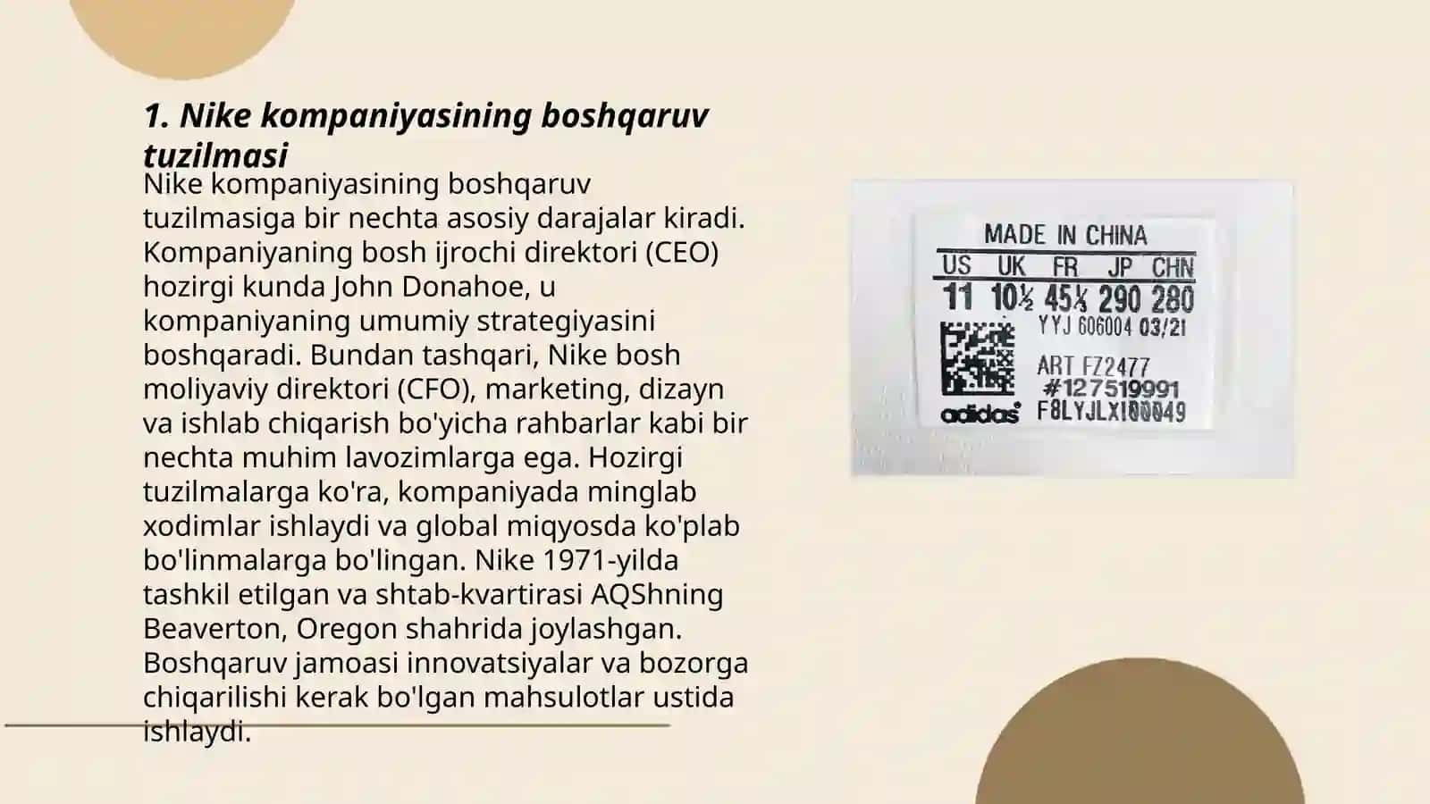 Nike trans milliy kompaniyasining ish haqi taqsimoti 3
