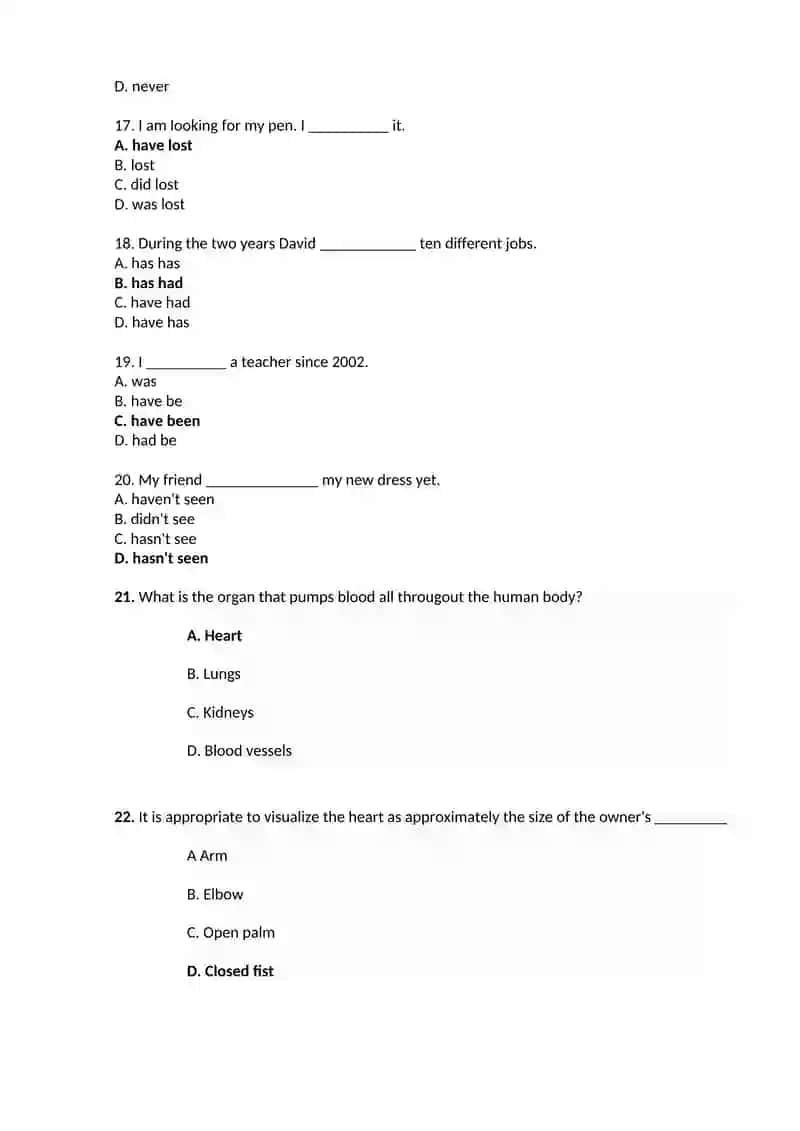 Tests for the present perfect tense 3