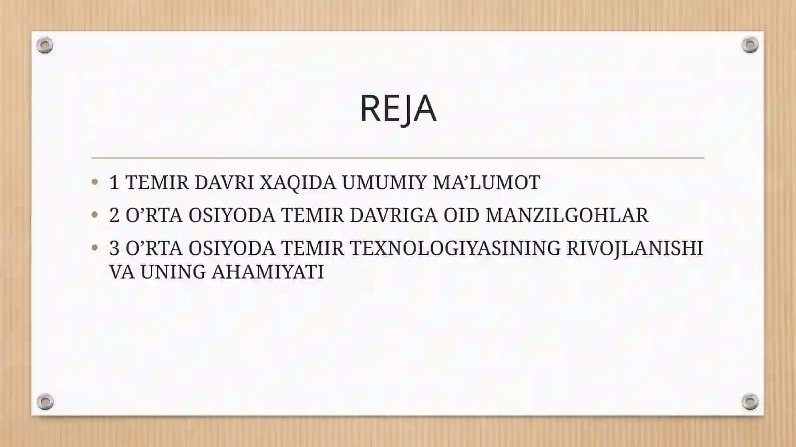 ARXEOLOGIYA FANIDAN TEMIR DAVRI MAVZUSIDAGI TAQDIMOT 3