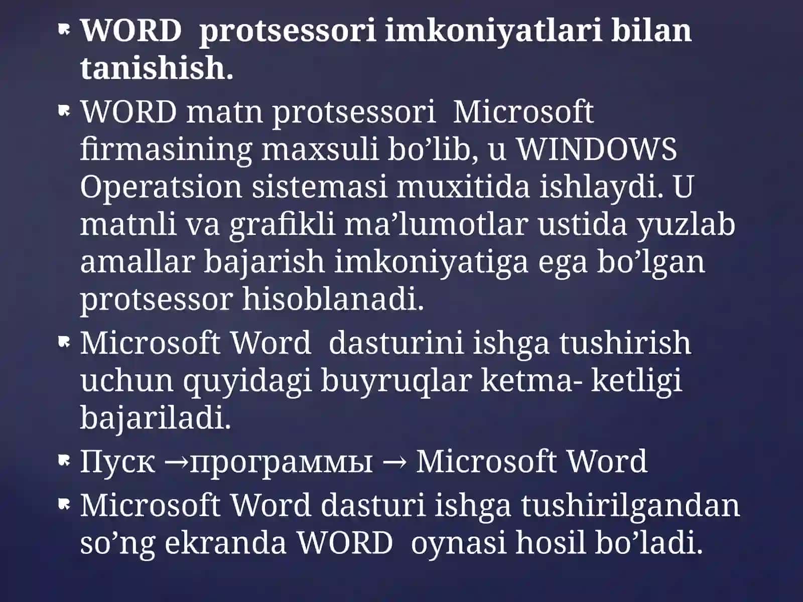 Microsoft word matn muharriri va uning imkoniyatlari 3