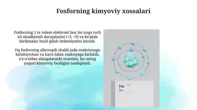 Fosforning davriy jadvaldagi o'rni va atom tuzilishi 3
