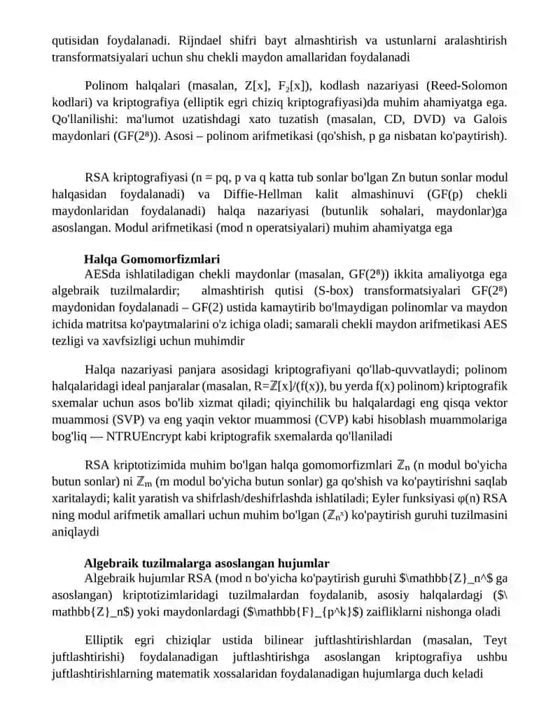 Halqa va Maydon Tyshunchasi Kriptografiyadan 3