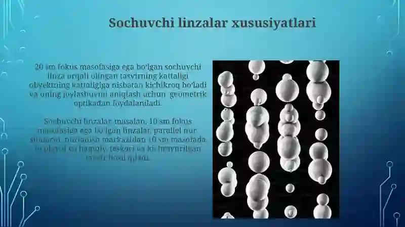 Sochuvchi linzalar xususiyatlari 3