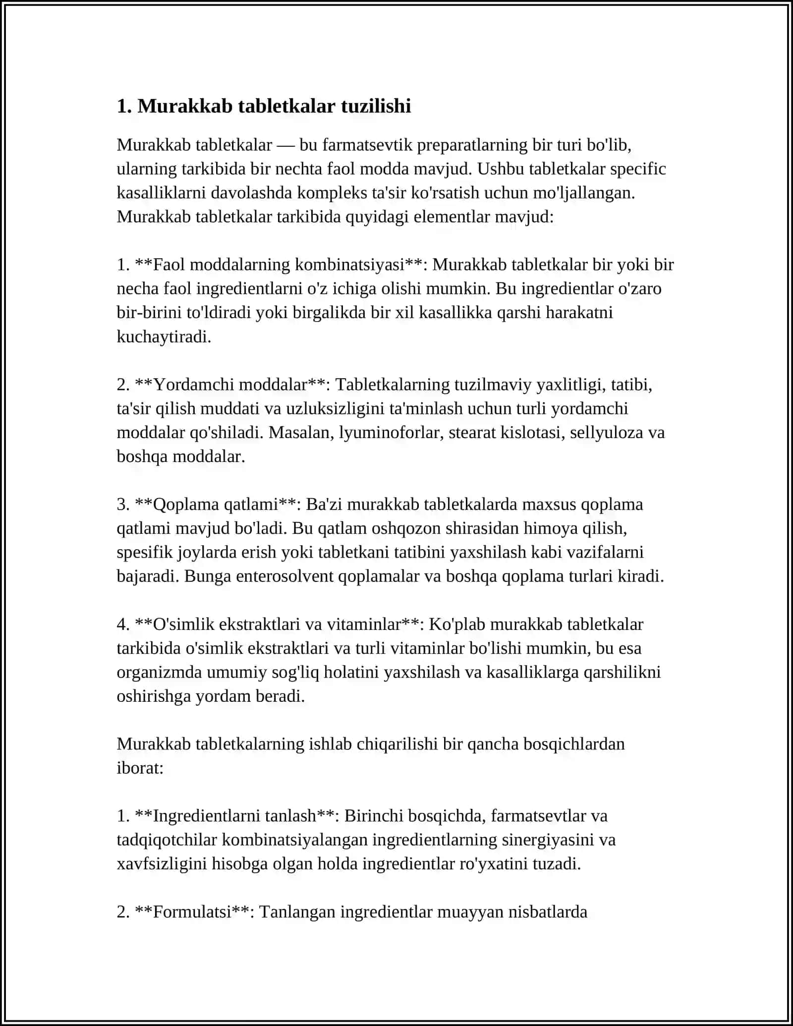 Murakkab Tabletkalar Nomenklaturasi va Tarkiblari 3
