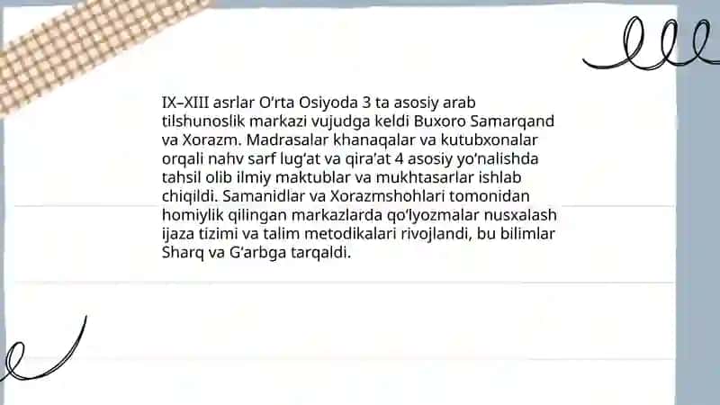 Oʻrta asrlarda Arab va Oʻrta Osiyo tilshunosligi 3