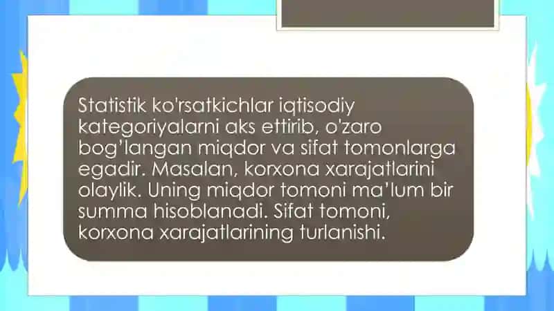 Statistik ko‘rsatkichlar.O‘rtacha miqdorlar 3