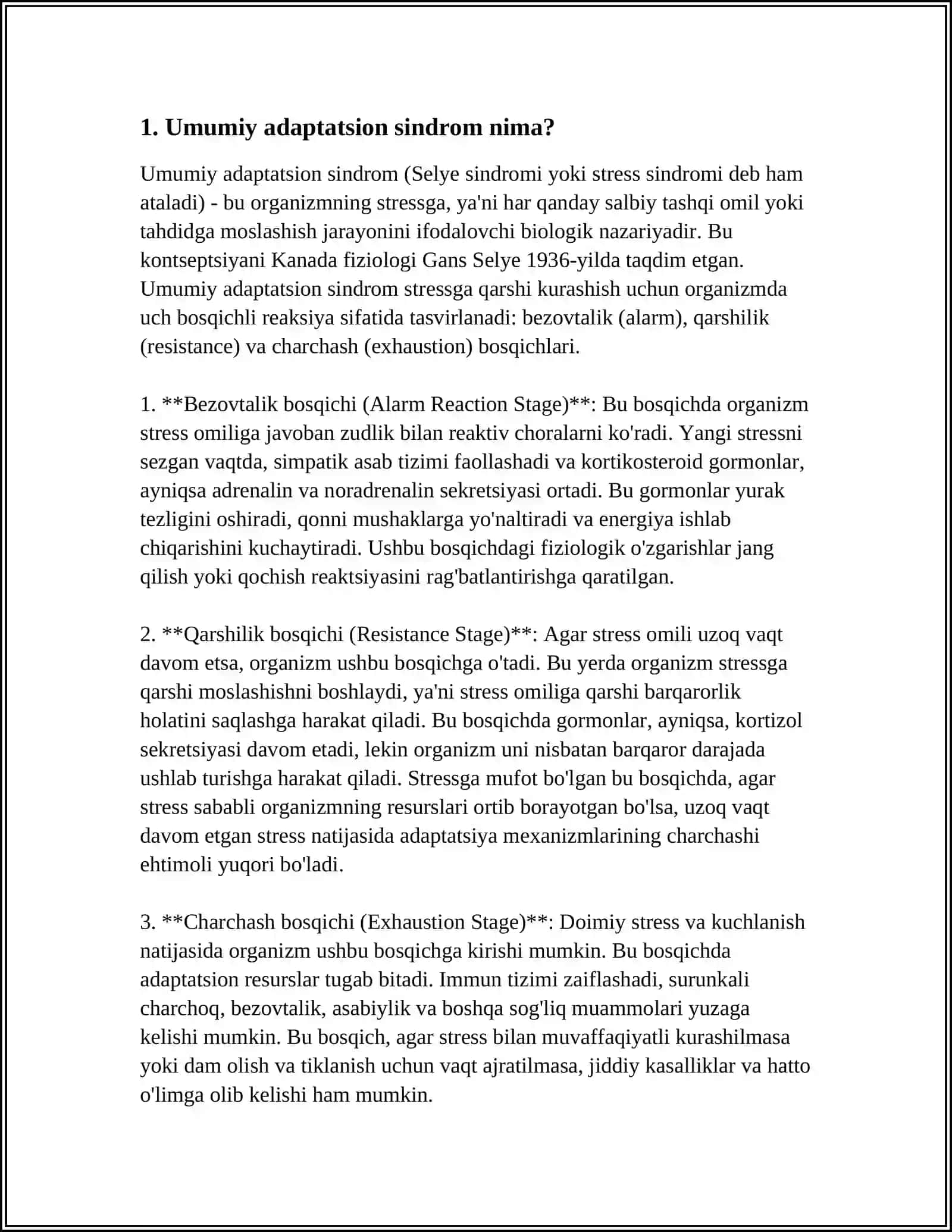 MUSTAQIL ISH Mavzu: UMUMIY ADAPTATSION SINDROM 3