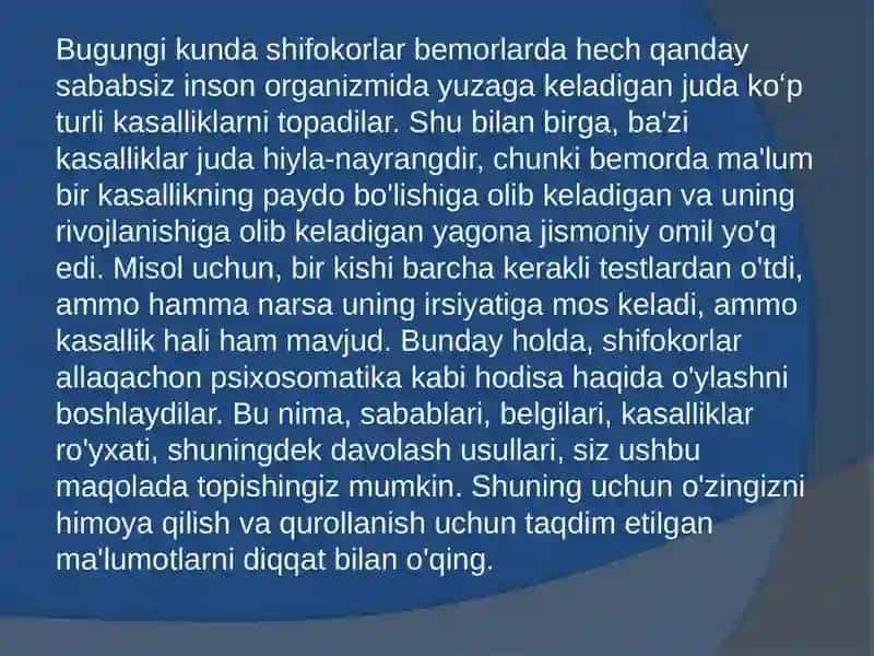 Psixosomatik kasalliklarning klassifikatsiyasi 3