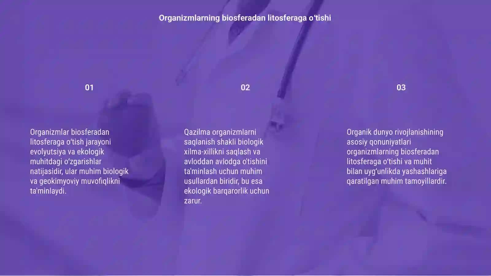 Organizmlarni biosferadan litosferaga oʻtish jarayoni 3