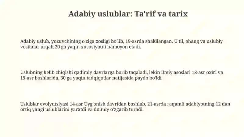 Adabiy uslublar: Ta'rif va tarix 3