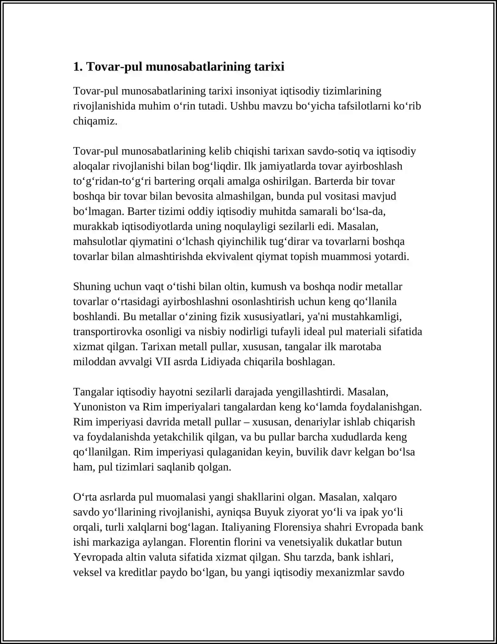 TOVAR-PUL MUNOSABATLARI RIVOJLANISHI 3